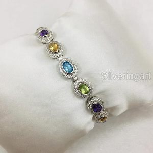 Pulsera de Mujer con Topacio Natural, Citrino, Peridoto, Amatista, Piedra Preciosa, Regalo de Aniversario, Joyería Hecha a Mano, Pulsera de Plata de Ley 925 - Product Image 4