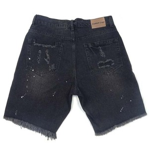 Streetwear pour hommes surdimensionné avec logo personnalisé noir de détresse déchiré à l'acide short en jean pour hommes - Product Image 2