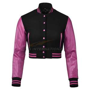 Veste universitaire courte pour femmes en gros Vestes de baseball Letterman avec logo personnalisé Cuir et laine Fabricant d'usine OEM - Product Image 2