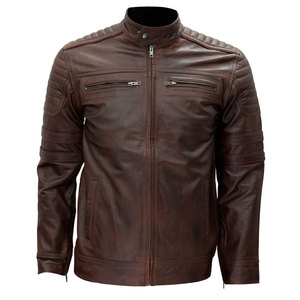 Chaqueta de Cuero Genuino para Hombre, Servicio OEM 2024, Tendencia, Manga Larga, Estilo Motero, Cierre de Cremallera, Diseño Sólido, Impermeable - Product Image 4