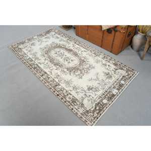 3.5x6.6 ft Vintage Turkish Rug, Accent Rug, <b>Brown</b> <b>Wool</b> Rug - Product Image 2