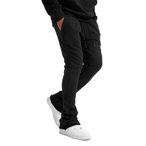 Pantalons de survêtement évasés ensemble de survêtement deux pièces pour hommes couleur noire pull à capuche coton polaire Jogging porter survêtement pour l'hiver - Product Image 3