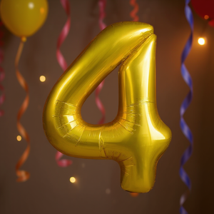 Globo de Helio Metálico con Número 4 Dorado de 80 cm para Decoración de Fiestas - Product Image 3