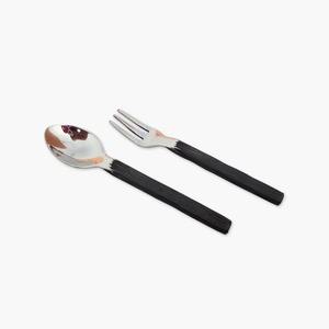 <b>Twist</b> Handle Cutlery Set Stainless Steel Flat Spiral End Handmade Handle Dessert Spoon and Fork Flatware Set - Product Image 3