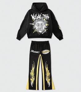 Conjunto de sudadera y pantalones de chándal con estampado personalizado para hombre con diseño de hombros caídos | Chándal de calle Premium - Product Image 1