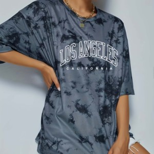 Venta al por mayor Tie Dye manga corta verano tinte camisetas de secado rápido transpirable de gran tamaño Tie-Dye camiseta último diseño OEM para niñas - Product Image 4