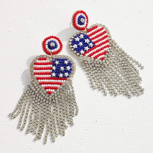 Boucles d'oreilles en perles de festival avec logo personnalisé, boucles d'oreilles brodées en perles patriotiques avec motif étoile - Product Image 5