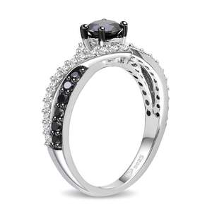 Jeulia Bond of Love Twist Ring-Black and White Zircon Stones in Sterling Silver - Product Image 3