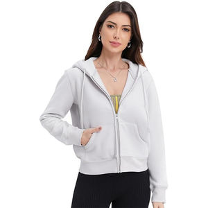 Logo personnalisé en gros Crop Tops femmes à capuche sérigraphié à manches longues blanc épais Sports d'hiver Gym Crop Zip up Hoodie femme - Product Image 3
