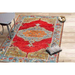 Anatolian Printed <b>Rug</b>: Green Medallion Design, Turkish Oushak Style,Luxury Velvet <b>Rug</b> - Product Image 5