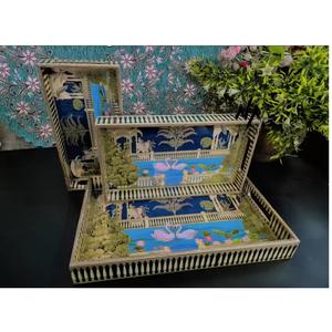 Plateau de service carré élégant et écologique en MDF recouvert de résine, lavable au lave-vaisselle, style classique pour le petit-déjeuner et le service de café - Product Image 1