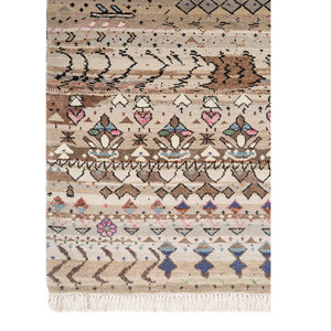 พรมขนสัตว์และไหมไผ่ถักมือลายแปลกใหม่สีเบจและสีน้ำตาล Freedom Manchaha สำหรับตกแต่งห้องนั่งเล่นวัยรุ่นและทางเดิน-Les-8333 - Product Image 4