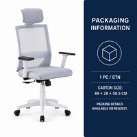 Chaise de bureau en maille à cadre blanc avec appui-tête et verrouillage d'inclinaison pour bureaux à domicile, postes de travail et salles d'étude