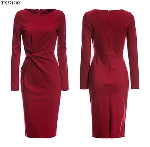 Vestidos de servicio Oem transpirables de oficina naturales formales de manga larga de tela Ponte cuello oblicuo hasta la rodilla de Vietnam - Product Image 1