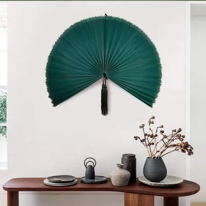 Ventilatori pieghevoli di vendita caldi Extra-large della decorazione della parete di bambù verde acqua, accento appeso a parete tessuto per il fornitore del Vietnam appartamento di Boho