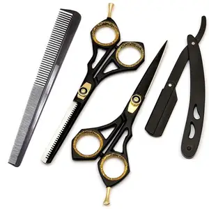 专业理发剪剪刀/稀疏美发沙龙套装剃须刀架梳子和皮革套件