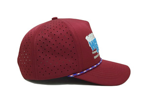 Gorra de béisbol estructurada de 5 paneles con corte láser rojo granate de primera calidad al por mayor, transpirable con malla trasera - Product Image 2