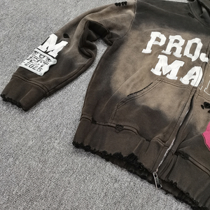 Sudadera con Capucha Extra Grande para Hombre, Corte Cuadrado, Bordado, Serigrafía, Lavado Ácido, Pintura en Aerosol, Estilo Desgastado - Product Image 2