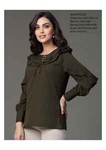 Elegante Top de volantes de crepé floral para niñas Versátil Chic Casual & Party Wear Teñido liso para celebraciones especiales - Product Image 2