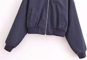 เสื้อนอกแขนยาวสำหรับผู้หญิง, เสื้อโค้ทแขนยาวมีซิปด้านหน้ามีกระเป๋าคอตั้งระบายอากาศโพลีเอสเตอร์ฤดูหนาว - Product Image 3