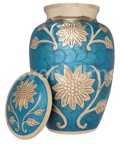 โกศทองเหลืองสําหรับผู้ใหญ่งานศพดอกทานตะวันแกะสลักสีน้ําเงินและสีทองโดยโกศน่ารัก - โกศทองเหลืองสําหรับเถ้ามนุษย์ - Product Image 2