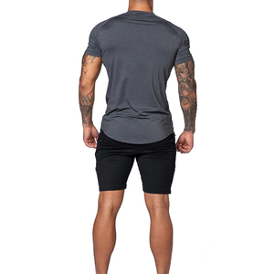 เสื้อยืดผ้าฝ้ายคุณภาพสูงสำหรับผู้ชายเสื้อฟิตเนสแขนสั้นคอกลมสีเทาออกแบบโลโก้เสื้อผ้าฤดูร้อนบริการ OEM - Product Image 5