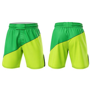 Pantalones Cortos de Boxeo MMA Asimétricos con Logotipo Personalizado, Color Verde Lima Diagonal, Elásticos, Transpirables, de Secado Rápido, Ligeros, Servicio OEM - Product Image 3