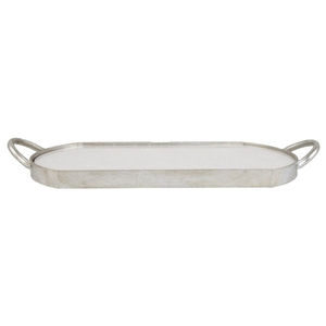 Elegant <b>Silver</b> Aluminium Oval Serving <b>Tray</b> With Handles Handmade Metal <b>Decorative</b> Platter Tabletop Serving <b>Tray</b> For Home Decor - Product Image 2