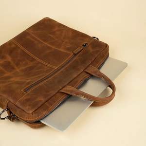 Handcrafted Full-Grain Brown Leather Laptop Messenger <b>Bag</b> - Product Image 1