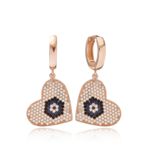 Pendientes colgantes de ojo con diseño de corazón, joyería fina turca hecha a mano, venta al por mayor, joyería de plata de ley 925 - Product Image 1