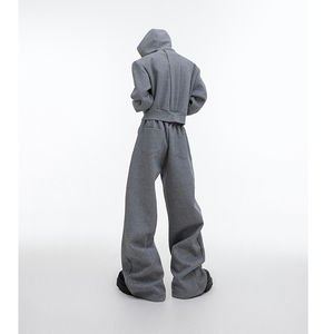 Conjunto Deportivo de Dos Piezas para Hombre, Chaqueta con Cremallera de Felpa 100% Algodón Vintage y Pantalones Largos de Pierna Ancha, Sudadera con Capucha para Invierno - Product Image 4