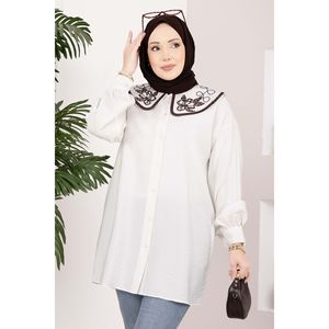 เสื้อคลุมฮิญาบปักลายสีน้ำตาลอมเขียวคอเสื้อสไตล์มินิ - Product Image 3