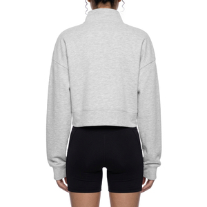 <b>Women's</b> Silk <b>Half</b>-<b>Zip</b> Crop <b>Sweatshirt</b> with Stand Collar - Product Image 6