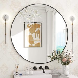 Espejo de Pared Moderno de 100 cm con Marco Negro de Latón y Aluminio, Simple, para Decoración de Baño, Disponible en Smartspace - Product Image 1