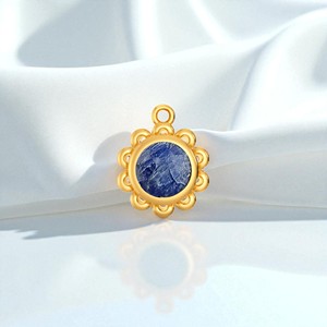 Fleur ronde Design fait à la main saphir pierres précieuses plaqué or pendentif à breloque bijoux à bricoler soi-même 925 pendentif à breloque en argent pour les femmes - Product Image 1