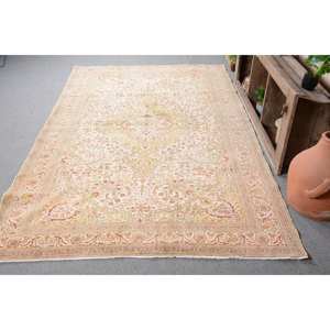 Alfombra turca Vintage clásica Beige rojo 6,4X10,6 pies área grande Patchwork lana látex respaldo para dormitorio pasillo espacio de vida 10mm - Product Image 1