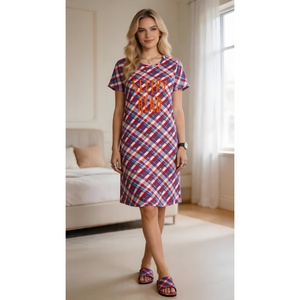 Woven Cotton Women's Nightshirt 100% <b>Soft</b> & Comfortable Elastic Waist Half Sleeve ODM Supply - Product Image 3