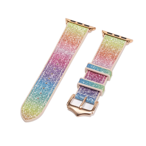 Nuevas correas elegantes de silicona y cuero con efecto camaleón arcoíris, cómodas y brillantes para relojes inteligentes IWatch <span class=keywords><strong>Serie</strong></span> 7 - Product Image 1