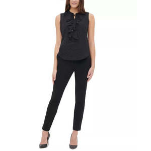 Top da donna Tommy Hilfiger nero a pois con volant, taglia piccola, in chiffon - Product Image 3