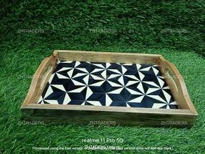 Bandeja de servicio de madera con incrustaciones de hueso de calidad Premium Royal Harmony, bandeja decorativa hecha a mano, mesa de comedor, restaurante, interiores del hogar - Product Image 5