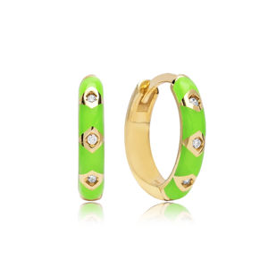 Boucles d'oreilles créoles en émail vert néon en gros bijoux en argent Sterling 925 turc élégant à la mode bijoux fins - Product Image 1