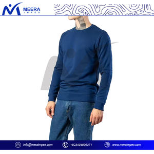Sudadera Bordada de Forro Polar de Poliéster/Algodón Azul Sólido para Hombre, Transpirable, Cuello Redondo, Manga Larga, para Invierno 2025, Venta al Por Mayor - Product Image 3