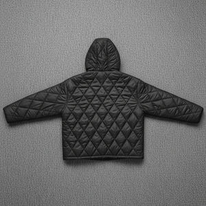 เสื้อโค้ทสีดำบุฟองน้ำสำหรับผู้ชายเสื้อแจ็คเก็ตแบบมีฮู้ดเสื้อโค้ทขนเป็ดมีซิปรูดออกแบบลายเพชรสำหรับผู้ชายโลโก้ตามต้องการ - Product Image 6