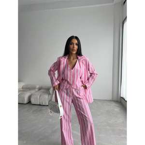 Veste en lin rayée rose pour femme, élégante, accessoire d'ensemble de costume - Product Image 5