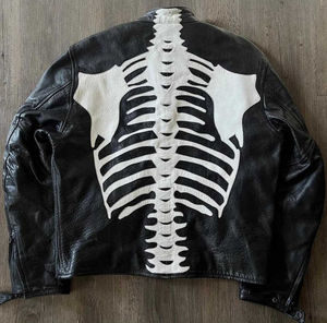 Nouvelle veste en cuir véritable vestes de moto squelette motard veste en cuir de vachette véritable pour hommes veste de moto - Product Image 2