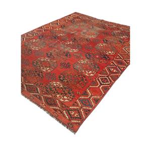 Alfombra de Lana Anudada a Mano Kiaan, Rojo Naranja Paem-1508, Diseño Geométrico Abstracto, Kilim Rectangular Grande 9x12, para Entrada del Hogar, Hecha a Mano - Product Image 2