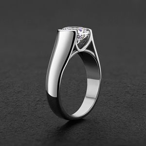 Moissanite Half Bezel Set <b>Ring</b> for <b>Women</b> Platinum Plated Silver VVS Moissanite Diamond Solitaire Engagement <b>Promise</b> Band - Product Image 4