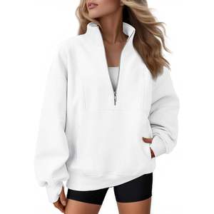 <b>Womens</b> <b>Black</b> Half Zip <b>Sweatshirt</b> Premium Heavyweight Fleece Pullover Oversized Trackstar OEM Private Label - Product Image 2