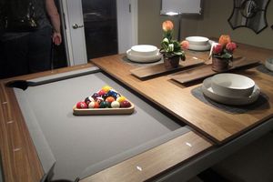 Modern Stainless Steel Wooden Square 8-Seater Multi-Use Pool Dining <b>Table</b> <b>Adjustable</b> <b>Height</b> Removable Design Space-Saving - Product Image 5