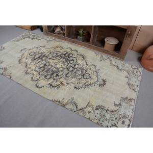 Vintage Turkish <b>Rug</b> Beige 4x8ft Handmade Wool Patchwork Design with Latex Backing Rectangular Hallway Pattern for <b>Bedside</b> - Product Image 3